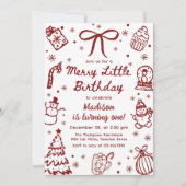 Red Hand Drawn Christmas Merry Little Birthday Einladung (Vorderseite)