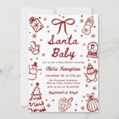 Red Hand Drawn Christmas Santa Baby Shower Einladung (Vorderseite)