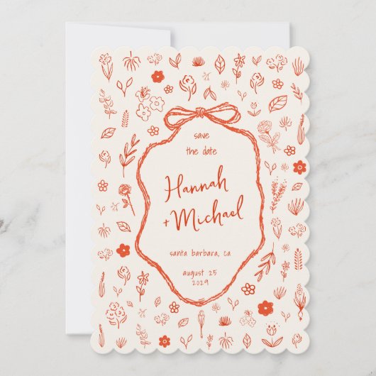 Red Hand Drawn Flowers Handwritten Spring Wedding Save The Date (Vorderseite)