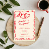 red hand drawn heart Whimsical Wedding  Einladung