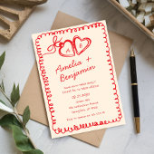 red hand drawn heart Whimsical Wedding  Einladung