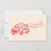  red hand drawn heart whimsical wedding RSVP karte (Rückseite)