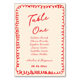 red hand drawn heart whimsical wedding tischnummer