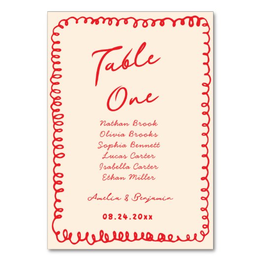 red hand drawn heart whimsical wedding tischnummer (Vorderseite)