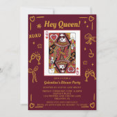 Red Hand Drawn Queen Of Hearts Galentine's Party Einladung (Vorderseite)