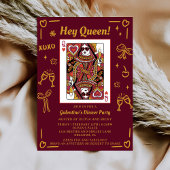 Red Hand Drawn Queen Of Hearts Galentine's Party Einladung