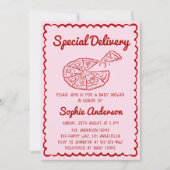 Red Hand Drawn Special Delivery Pizza Baby Shower Einladung (Vorderseite)