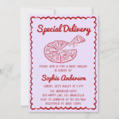 Red Hand Drawn Special Delivery Pizza Baby Shower Einladung (Vorderseite)