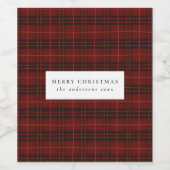 Red hand Drawn Tartan Kariert Weihnachten Weinetikett (Einzelnes Label)