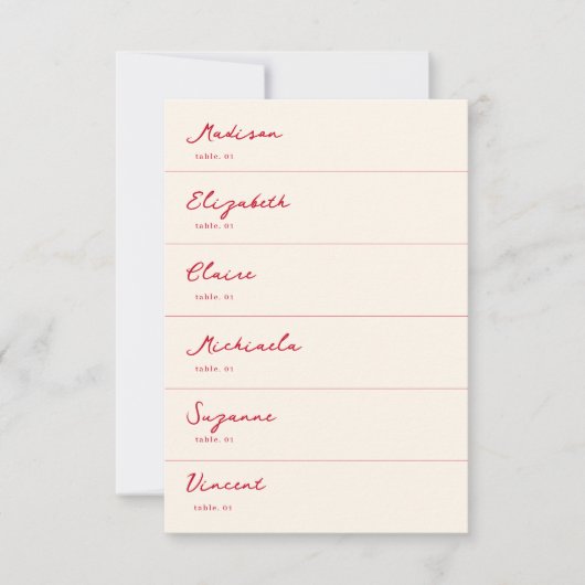 Red Hand Drawn Wedding Platzkarte DIY (Vorderseite)
