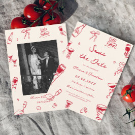 Red Hand Drawn Wedding Save the Date Foto Einladung