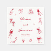 Red Hand Drawn Wedding Serviette (Vorderseite)