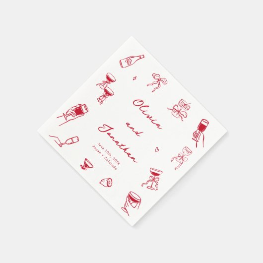 Red Hand Drawn Wedding Serviette (Ecke)