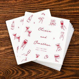 Red Hand Drawn Wedding Serviette