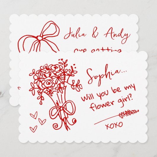 Red Hand Drawn Will you be... Einladung (Vorne/Hinten)