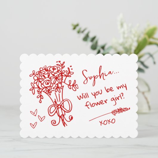 Red Hand Drawn Will you be... Einladung (Stehend Vorderseite)