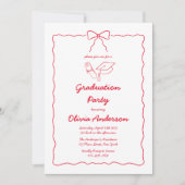 Red Hand Gezeichnet Bow Squiggle Foto Graduation P Einladung (Vorderseite)
