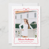 Red Hand Gezeichnet Bow Squiggle Foto Graduation P Einladung (Rückseite)