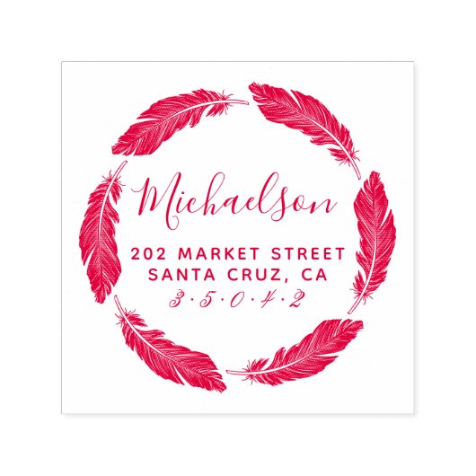 Red Hand gezeichnet Feather Family Name Rücksendea Permastempel (Design)