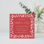 Red Hand Printed Holly+Berries Weihnachtsfest Part Einladung (Stehend Vorderseite)