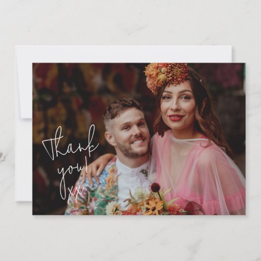 Red Hand-Writing Script Foto Hochzeit Vielen Dank Dankeskarte (Vorderseite)