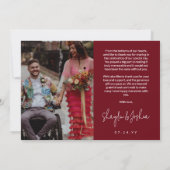 Red Hand-Writing Script Foto Hochzeit Vielen Dank Dankeskarte (Rückseite)