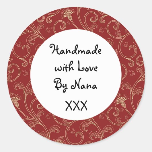 Red 'Handmade by' Weihnachtsaufkleber Runder Aufkleber (Vorderseite)