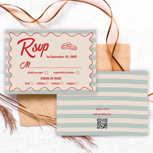 Red Handwriting Blue Watercolor Retro Wedding RSVP Karte