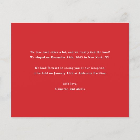 Red Handwriting Just Married Announcement (Rückseite)