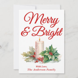 Red Handwriting Script Merry & Bright Feiertagskarte