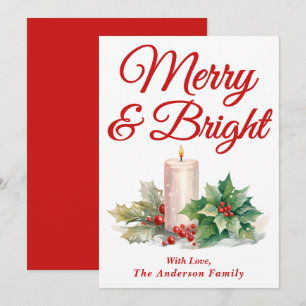 Red Handwriting Script Merry & Bright Feiertagskarte