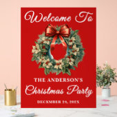 Red Handwriting Script Weihnachts-Party Willkommen Acrylschild (Hochzeit)