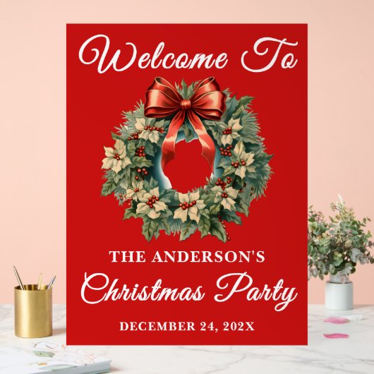 Red Handwriting Script Weihnachts-Party Willkommen Acrylschild (Hochzeit)