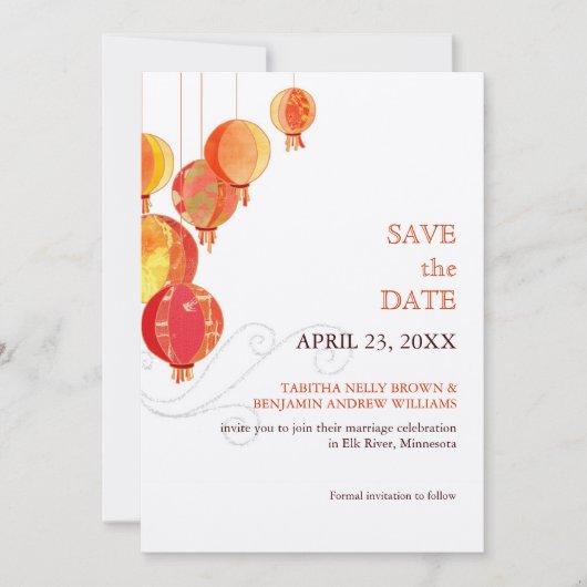 Red Hanging Lanterns Luxe Wedding Save the Date (Vorderseite)