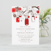 Red Hanging Mason Jars Wedding Einladung (Stehend Vorderseite)