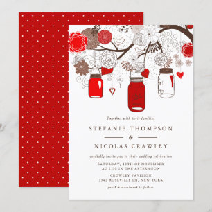 Red Hanging Mason Jars Wedding Einladung