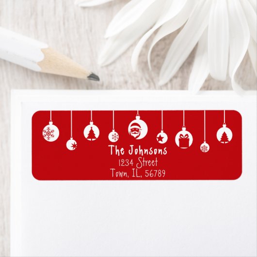 Red Hanging Ornament Return Address Label (Insitu)