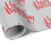 Red Happy Birthday on Gray Geschenkpapier (Rolleneckpunkt)