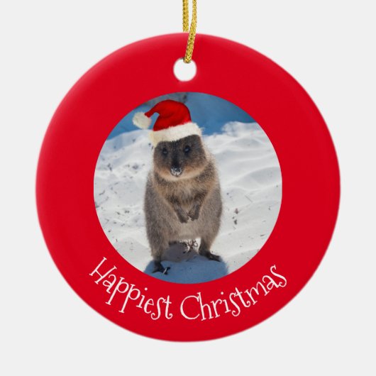 Red Happy Christmas Quokka Beach Australien Keramik Ornament (Vorne)