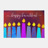 Red Happy Hanukkah Script Boho Candles Bold modern Fußmatte (Vorderseite)