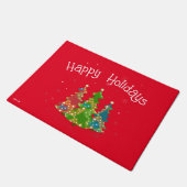 Red Happy Holidays Decorative Festival Fußmatte (Schrägansicht)