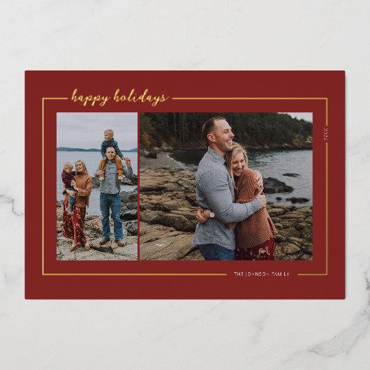 Red Happy Holidays Script Folien Feiertagskarte (Vorderseite)