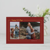 Red Happy Holidays Script Folien Feiertagskarte (Stehend vorne)