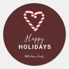 Red Happy Holidays Simple Candy Cane Weihnachten Runder Aufkleber