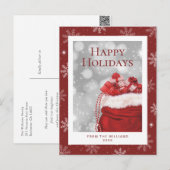 Red Happy Holidays Snowflake Feiertagspostkarte (Vorne/Hinten)