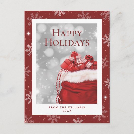 Red Happy Holidays Snowflake Feiertagspostkarte (Vorderseite)