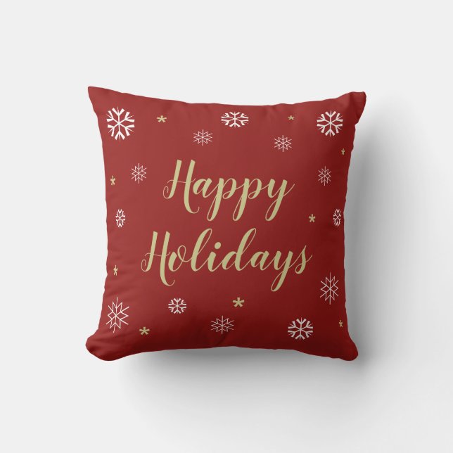 Red Happy Holidays Snowflakes Kissen (Vorderseite)