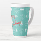 Red Happy Holidays Text, Schneeflocken, Aquamarin, Milchtasse (Rechte Ecke)