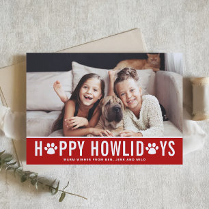 Red Happy Howlidays Moderne Typografie Dog Foto Feiertagskarte