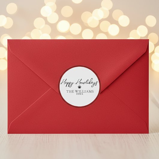 Red Happy Howlidays Paw Print Round Sticker